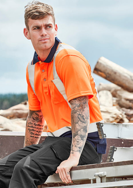 Mens Hi Vis Spliced Polo - Short Sleeve Shoulder Taped (BZ-ZH233)