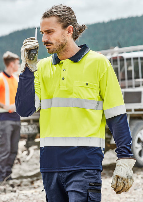 Mens Hi Vis Spliced Polo - Long Sleeve Hoop Taped (BZ-ZH235)