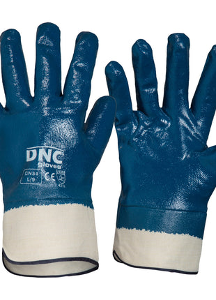 Blue Nitrile Full Dip Heavy-Duty Gloves with Canvas Cuff (DN-GN34)