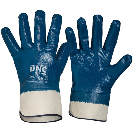 Blue Nitrile Full Dip Heavy-Duty Gloves with Canvas Cuff (DN-GN34)