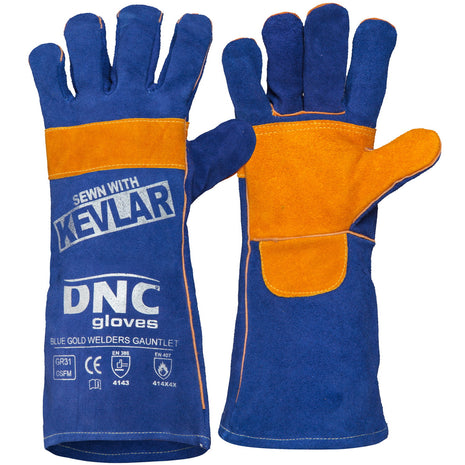 Blue Gold 41cm Leather Welders Gauntlets (DN-GR31)