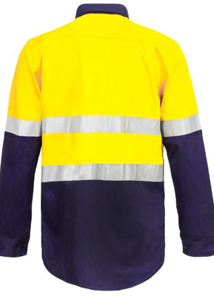 Mens Hi Vis Closed Front Cotton Drill Shirt with Reflective Tape and Semi Gusset Sleeves (NC-WS6033)