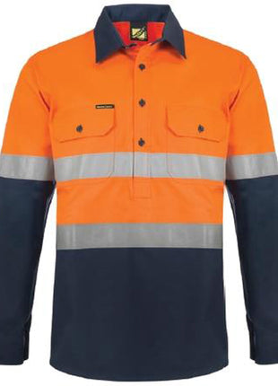 Mens Hi Vis Closed Front Cotton Drill Shirt with Reflective Tape and Semi Gusset Sleeves (NC-WS6033)