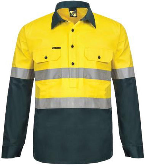 Mens Hi Vis Lightweight Closed Front Vented Cotton Drill Shirt with Reflective Tape and Semi Gusset Sleeves (NC-WS6032)