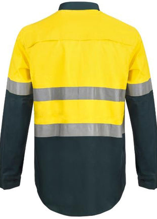 Mens Hi Vis Lightweight Closed Front Vented Cotton Drill Shirt with Reflective Tape and Semi Gusset Sleeves (NC-WS6032)
