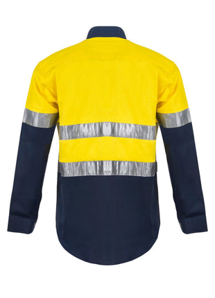 Mens Hi Vis Heavy Duty Hybrid Closed Front Cotton Drill Shirt with Reflective Tape and Gusset Sleeves (NC-WS6031)